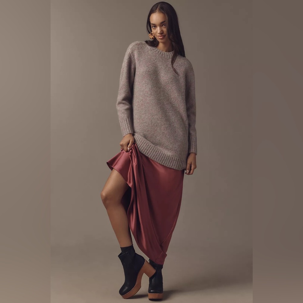 By Anthropologie Long-Sleeve Twofer Sweater Slip Midi Dress